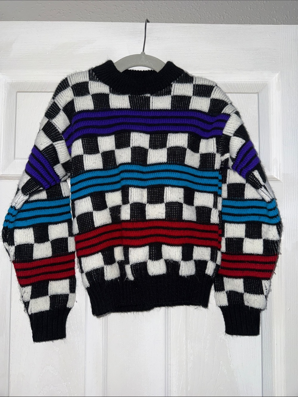 Kids VINTAGE Checkerboard Stripe Sweater in Black, White & Multicolor